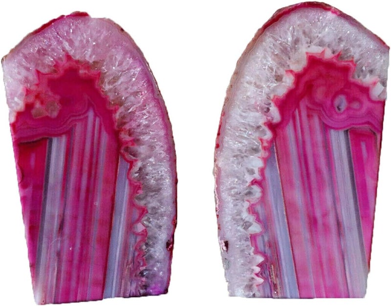 AMOYSTONE Brazilian Pink Agate Geode Bookends 1 Pair 3-4 Lbs Unique Home Decor for Shelf Organizer Video Games & CDs - Image 3