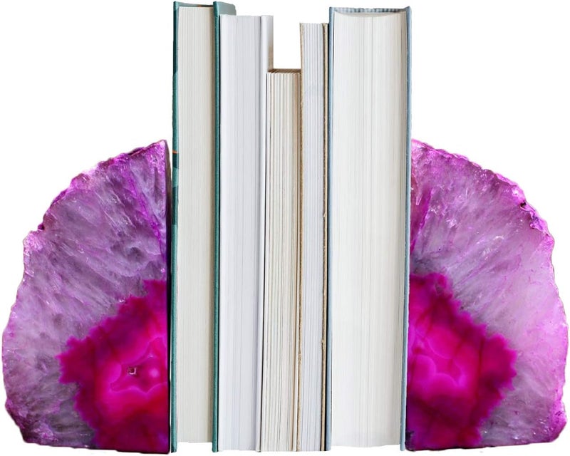 AMOYSTONE Brazilian Pink Agate Geode Bookends 1 Pair 3-4 Lbs Unique Home Decor for Shelf Organizer Video Games & CDs - Image 4