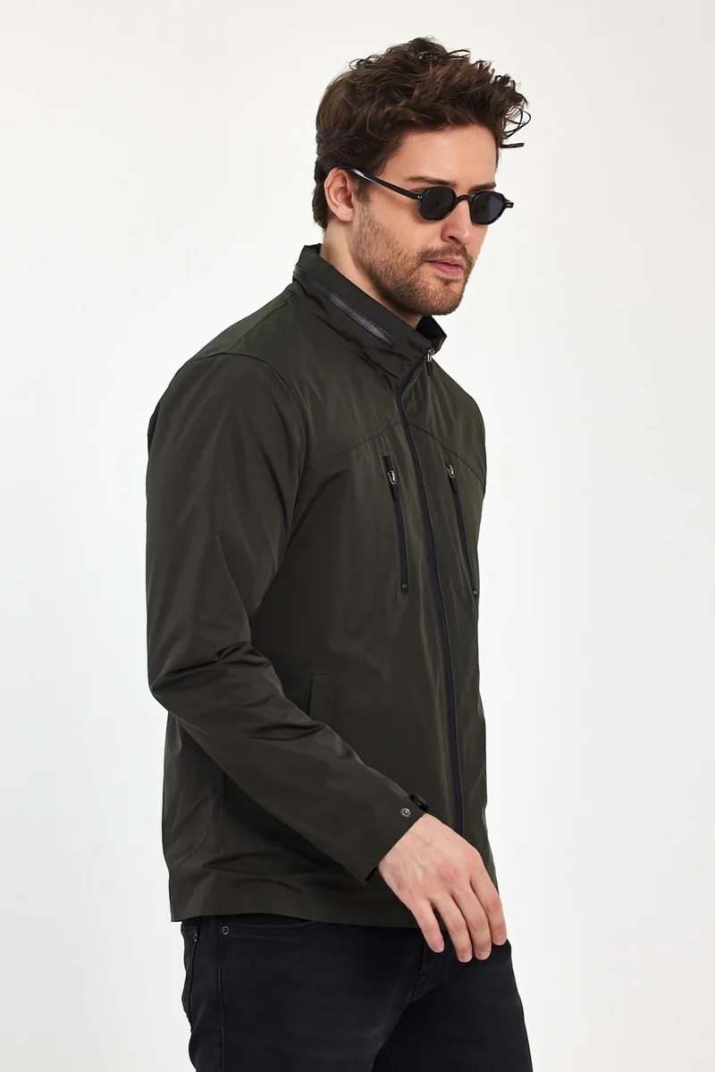 Sivaist Men's Green Judge Collar Multi-Pocket Water and Wind Repellent Seasonal Coat & Jacket