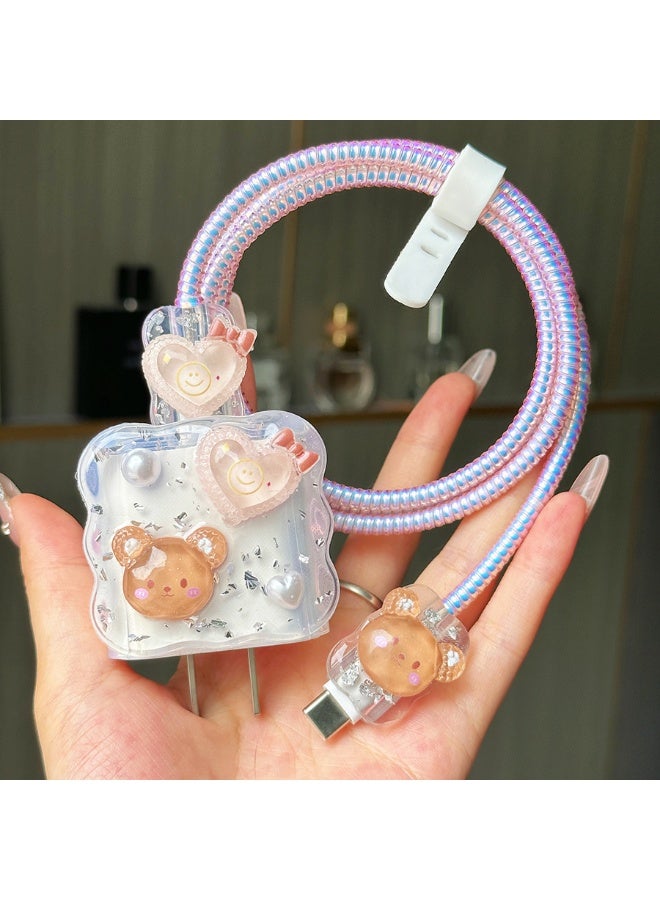 Charger Case for Apple 20/18W USB-C cables with Cable Bite Protection, Cute Cartoon Cable Protector for iPhone Adapter Kawaii for iPhone Charger Case Cover, Pink  - Image 2