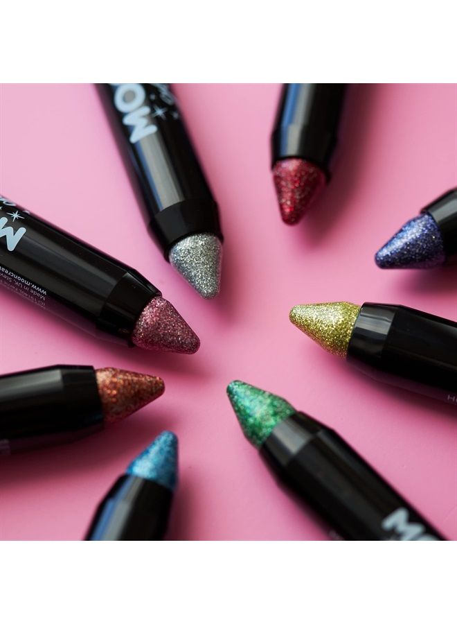 Moon Glitter قلم طلاء لامع هولوجرافيكي / قلم مكياج للجسم والوجه من مون غليتر - 0.12 أونصة - مجموعة هدايا تحتوي على 6 أقلام للجسم - فضي، وردي، ذهبي، وردي ذهبي، أزرق وأخضر - Image 4