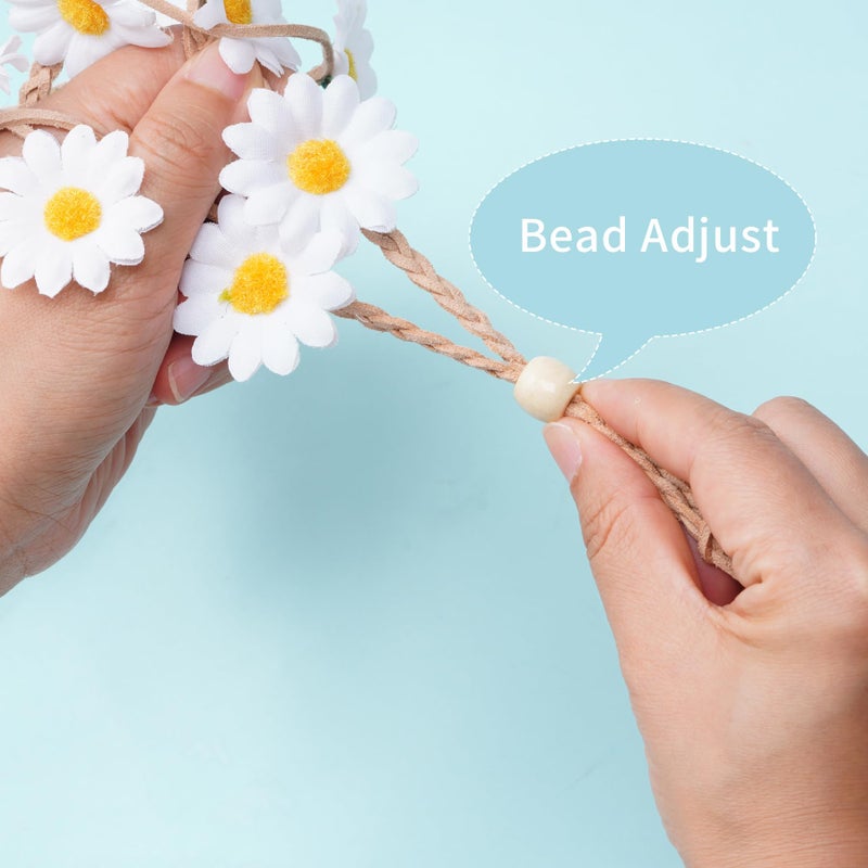 Sucrain 1pcs Flower Hippie Headband Floral Crown Summer Sunflower Hair Accessories for 70 s Bohemian Costumes Style (White) - Image 5