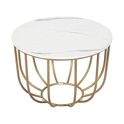 Priti --Round Coffee and Side Accent End Table for Living Room with Metal & Engineered Wood Tabletop and Metal Frame Gold Powder Coated-White-Gold - Image 1