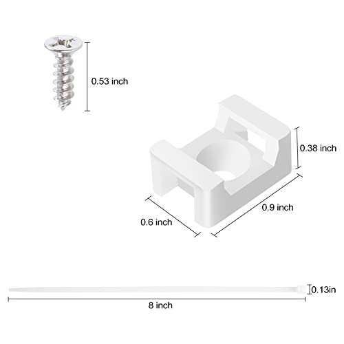 XHF 100 Pcs Cable Zip Tie Saddle Type Mounts Base with 8" Cable Ties Tapping Screw, Wire Cable Clips Organizer Holders Clamps White - Image 2