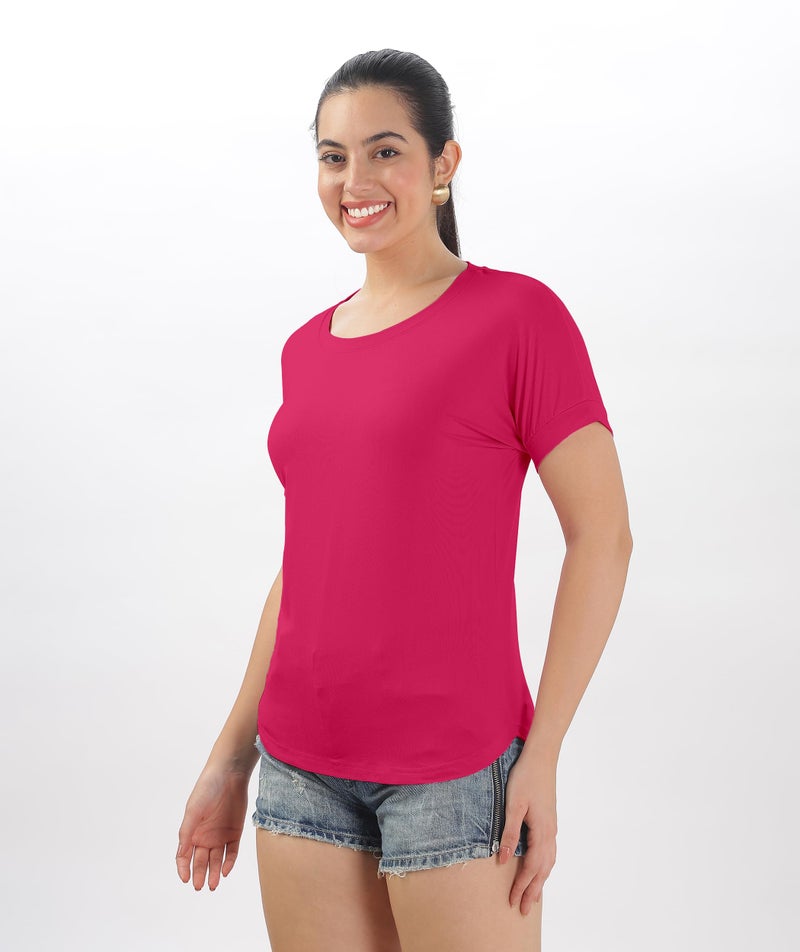 SHODOX® Women's Cotton Blend Solid Regular fit Round Neck Short Sleeve T-Shirt (Pack of 1) - Image 3