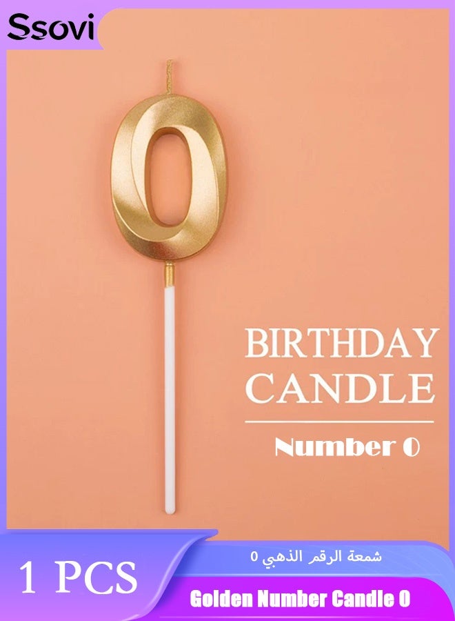 Ssovi Premium Gold Number 0 Birthday Candle, 3D Metallic Smokeless Cake Topper Decoration for Kids, Adults, Anniversary & Milestone Party - Image 1