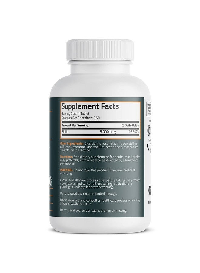 Bronson Biotin 5000 Mcg Supports Healthy Hair Skin & Nails & Energy Production High Potency Beauty Support Nongmo 360 Vegetarian Tablets - Image 3