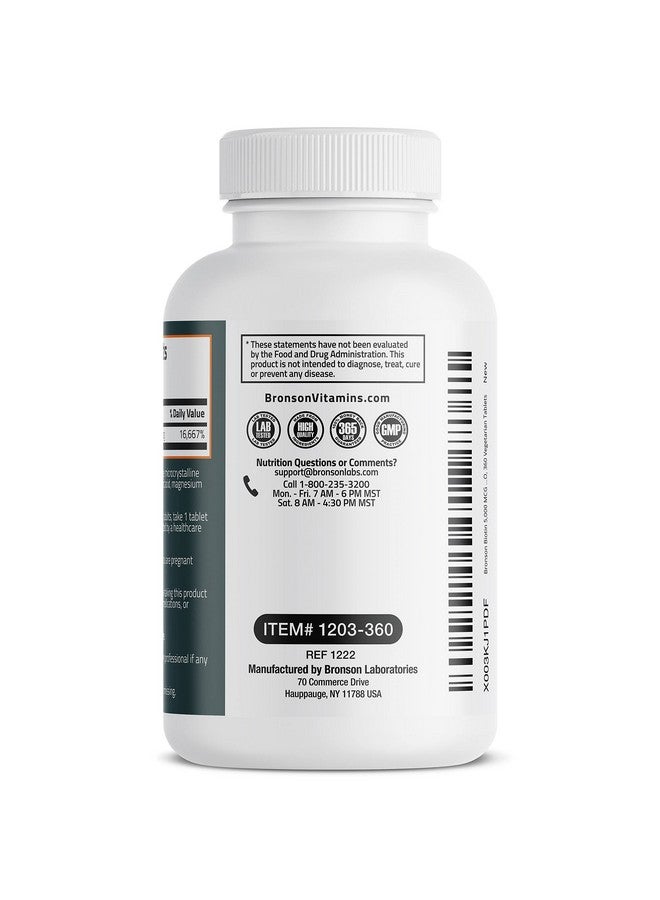 Bronson Biotin 5000 Mcg Supports Healthy Hair Skin & Nails & Energy Production High Potency Beauty Support Nongmo 360 Vegetarian Tablets - Image 5