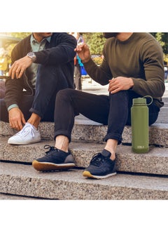 BEOLA 1200ml Vacuum Insulated Water Bottle, Double Wall Stainless Steel Thermos Bottle with wide mouth, 2 lids included, Hot Cold Water Flask, Large Sports Bottle with straw lid, 40oz (Forest Green)  - Image 4