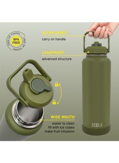 BEOLA 1200ml Vacuum Insulated Water Bottle, Double Wall Stainless Steel Thermos Bottle with wide mouth, 2 lids included, Hot Cold Water Flask, Large Sports Bottle with straw lid, 40oz (Forest Green)  - Image 5