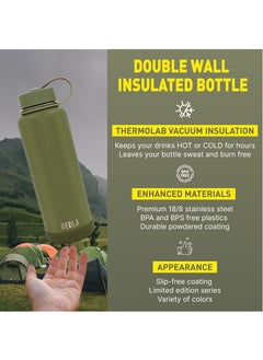 BEOLA 1200ml Vacuum Insulated Water Bottle, Double Wall Stainless Steel Thermos Bottle with wide mouth, 2 lids included, Hot Cold Water Flask, Large Sports Bottle with straw lid, 40oz (Forest Green)  - Image 3