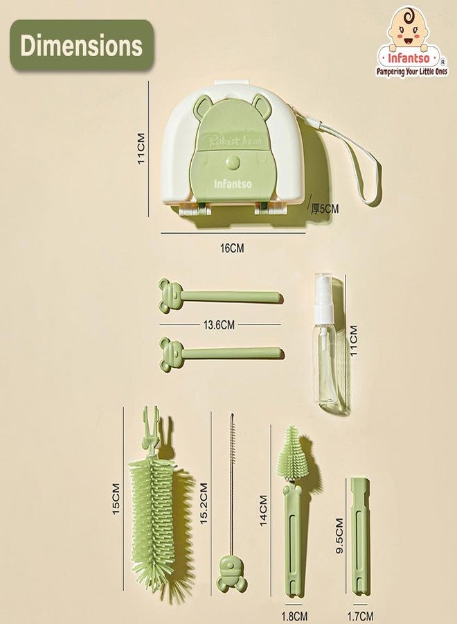 u-grow Infantso Robust Bear (6-in-1) 360° Movable Silicone Bristle Baby Feeding Bottle & Nipple Cleaning Brush Set | Easy to Clean Bottle Corners for Narrow Neck & Wide Neck | BPA Free, Easy Drying Storage - Image 2