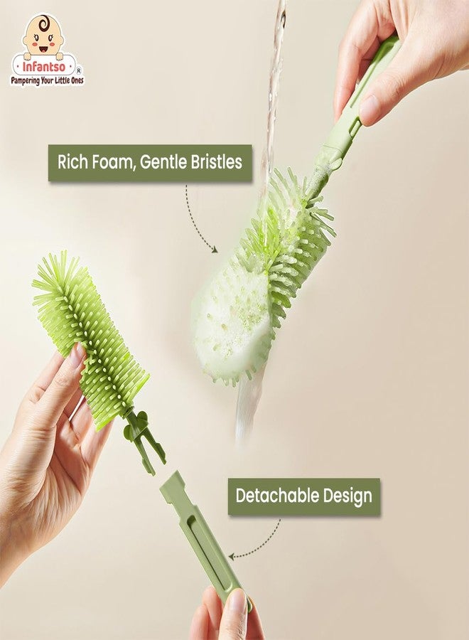 u-grow Infantso Robust Bear (6-in-1) 360° Movable Silicone Bristle Baby Feeding Bottle & Nipple Cleaning Brush Set | Easy to Clean Bottle Corners for Narrow Neck & Wide Neck | BPA Free, Easy Drying Storage - Image 5