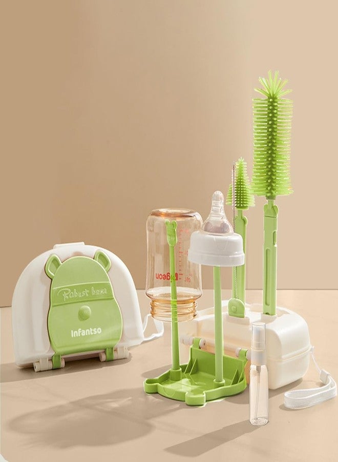 u-grow Infantso Robust Bear (6-in-1) 360° Movable Silicone Bristle Baby Feeding Bottle & Nipple Cleaning Brush Set | Easy to Clean Bottle Corners for Narrow Neck & Wide Neck | BPA Free, Easy Drying Storage - Image 1