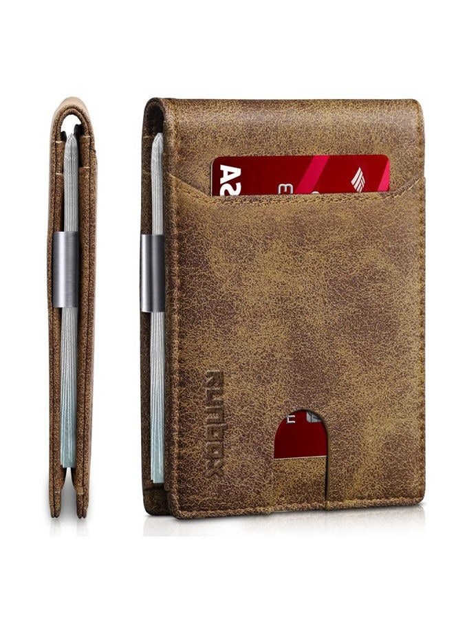 RUNBOX محافظ نحيفة للرجال - محفظة جلدية مع مشبك نقود للرجال - محفظة ثنائية الطي مع حماية RFID - حامل بطاقات ائتمان بسيط مع علبة هدايا - Image 1