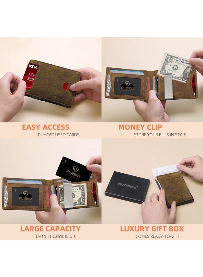RUNBOX محافظ نحيفة للرجال - محفظة جلدية مع مشبك نقود للرجال - محفظة ثنائية الطي مع حماية RFID - حامل بطاقات ائتمان بسيط مع علبة هدايا - Image 2