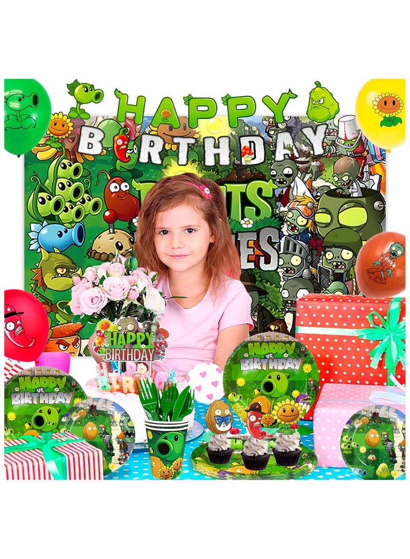 FRUITFUL PARTY Plants vs Zombies Party Decorations for 10 Guests, 169pcs Plants vs Play Game Zombies Disposable Party Tableware Kit Plants vs Zombies Balloons Banner Backdrop Stickers Plates Cups Napkins - Image 5
