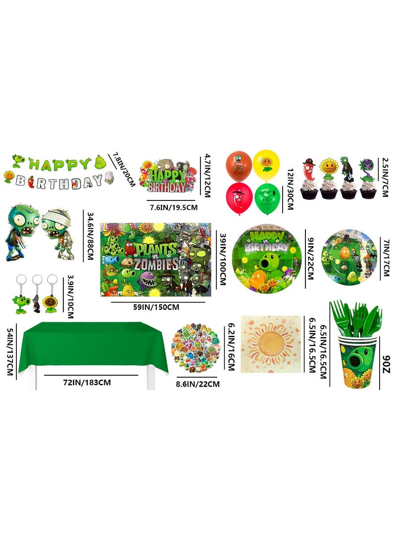FRUITFUL PARTY Plants vs Zombies Party Decorations for 10 Guests, 169pcs Plants vs Play Game Zombies Disposable Party Tableware Kit Plants vs Zombies Balloons Banner Backdrop Stickers Plates Cups Napkins - Image 3