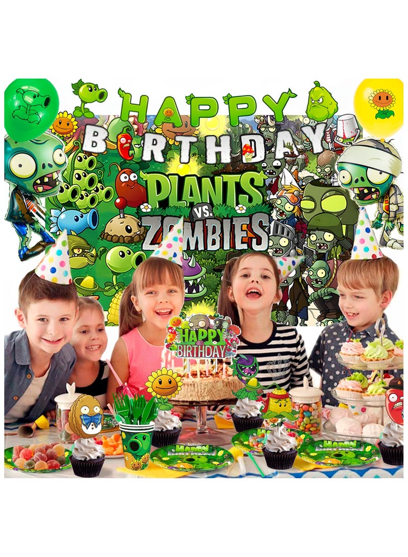 FRUITFUL PARTY Plants vs Zombies Party Decorations for 10 Guests, 169pcs Plants vs Play Game Zombies Disposable Party Tableware Kit Plants vs Zombies Balloons Banner Backdrop Stickers Plates Cups Napkins - Image 4