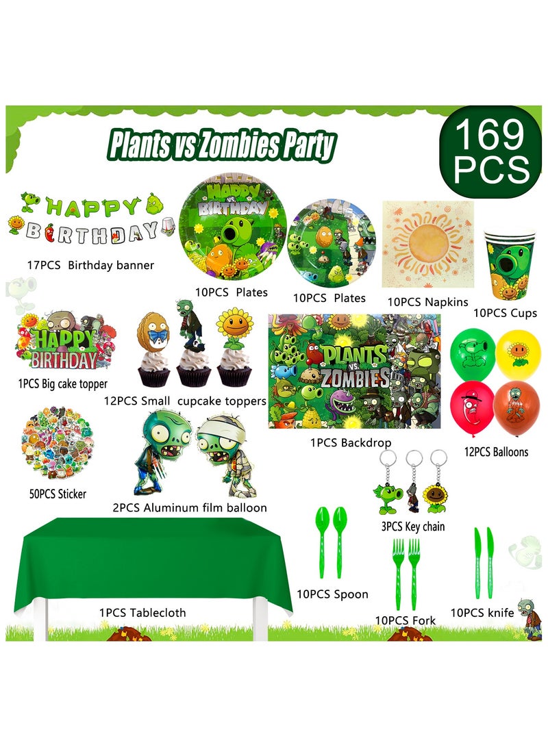 FRUITFUL PARTY Plants vs Zombies Party Decorations for 10 Guests, 169pcs Plants vs Play Game Zombies Disposable Party Tableware Kit Plants vs Zombies Balloons Banner Backdrop Stickers Plates Cups Napkins - Image 2
