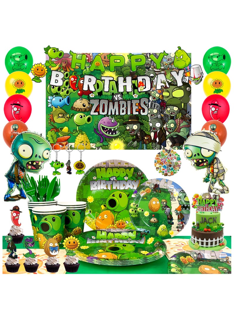FRUITFUL PARTY Plants vs Zombies Party Decorations for 10 Guests, 169pcs Plants vs Play Game Zombies Disposable Party Tableware Kit Plants vs Zombies Balloons Banner Backdrop Stickers Plates Cups Napkins - Image 1
