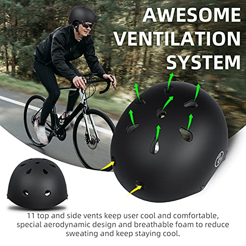 67i Bike Helmet for Adults Scooter Skateboard Helmet Cycling Bicycle Helmets for Men Women Youth Lightweight Adjustable for Multi-Sports Skateboarding with 11 Vents (L, Black) - Image 2