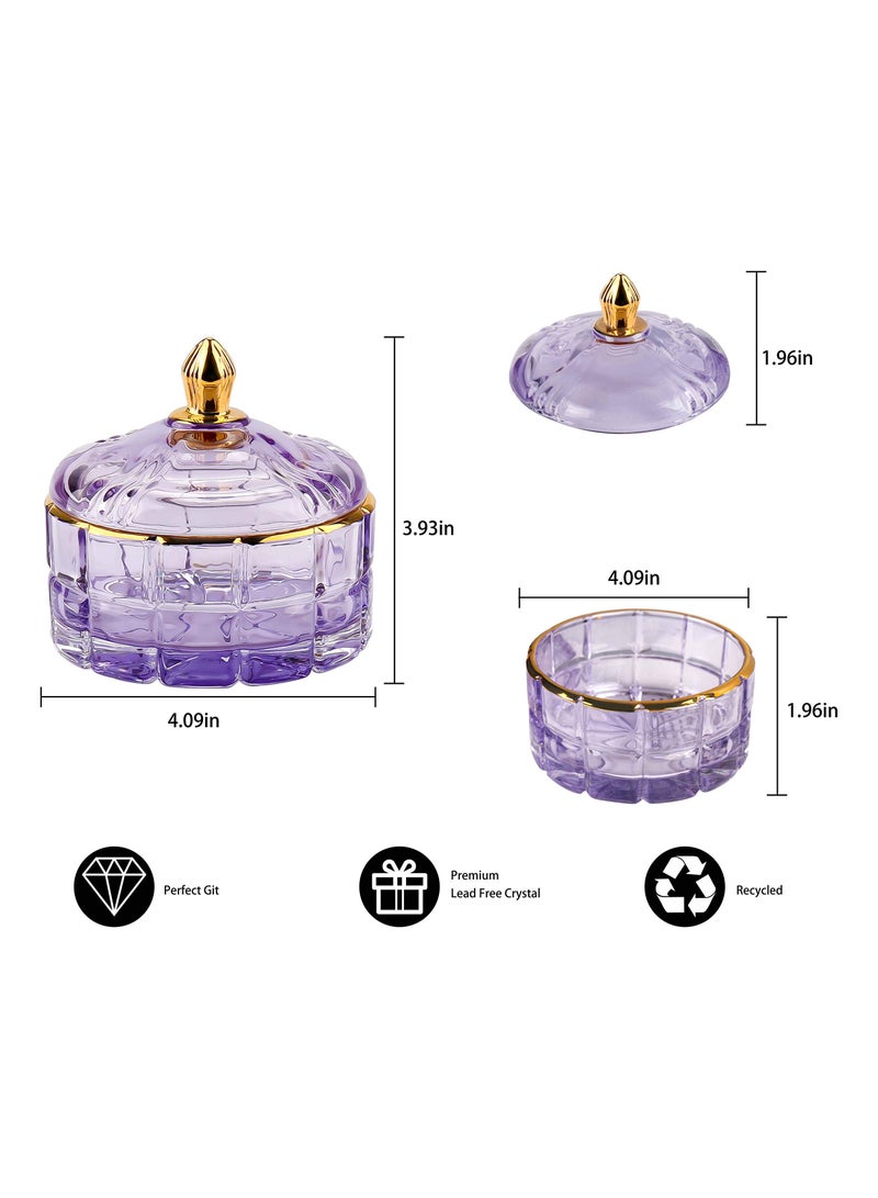 KASTWAVE Jewelry Glass Box for Women Purple Trinket Organizer Glass Box Cute Makeup Organizer Gift Box for Earrings,Rings,Bracelet Organizer Home Decor (Diameter: 8.6CM) - Image 2