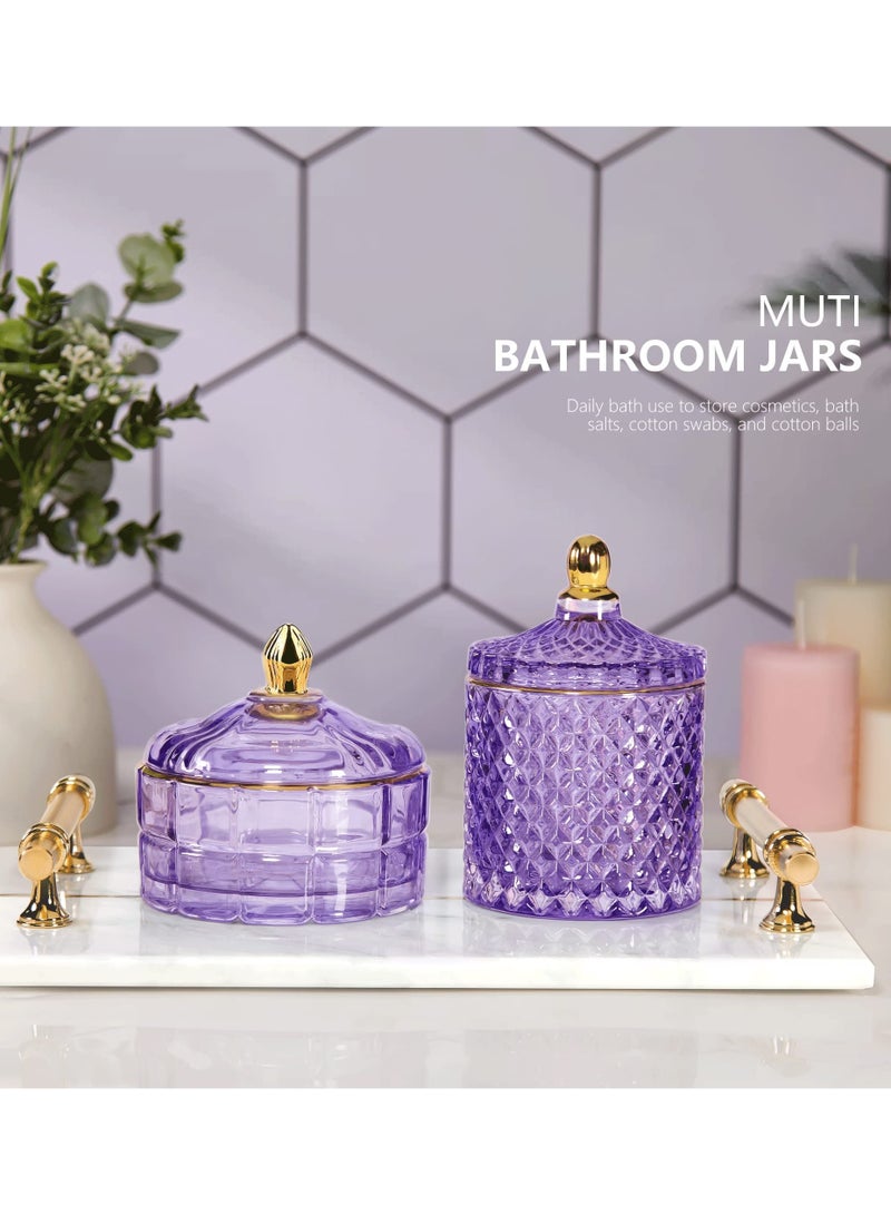 KASTWAVE Jewelry Glass Box for Women Purple Trinket Organizer Glass Box Cute Makeup Organizer Gift Box for Earrings,Rings,Bracelet Organizer Home Decor (Diameter: 8.6CM) - Image 3