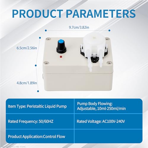 Tbest Peristaltic Pump,Peristaltic Liquid Pump 10ml -250ml/min Adjustable Flowing Peristaltic Dosing Pump for Aquarium Lab Analytical US Plug 110‑240V - Image 2