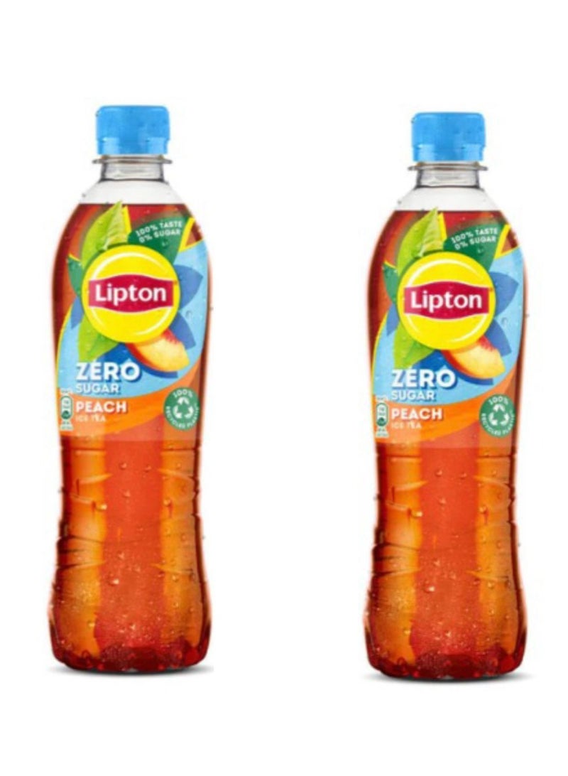 ليبتون شاي ليبتون المثلج بنكهة الخوخ، خالي من السكر، ٥٠٠ مل × ٢