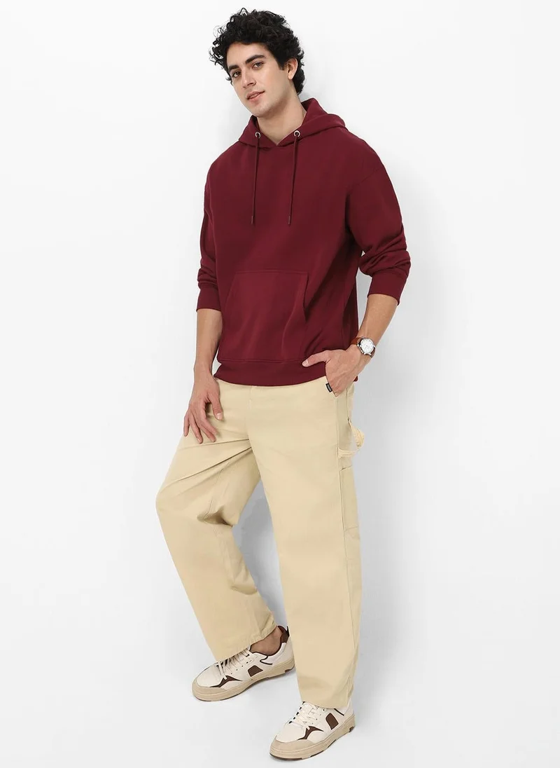 Urbano Fashion  Urbano Fashion Men's Maroon Cotton Solid Oversized Hooded Neck Sweatshirt for Men | Best Price UAE