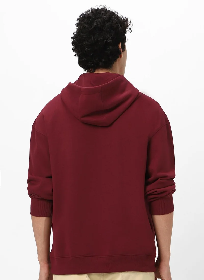 Urbano Fashion  Urbano Fashion Men's Maroon Cotton Solid Oversized Hooded Neck Sweatshirt for Men | Best Price UAE
