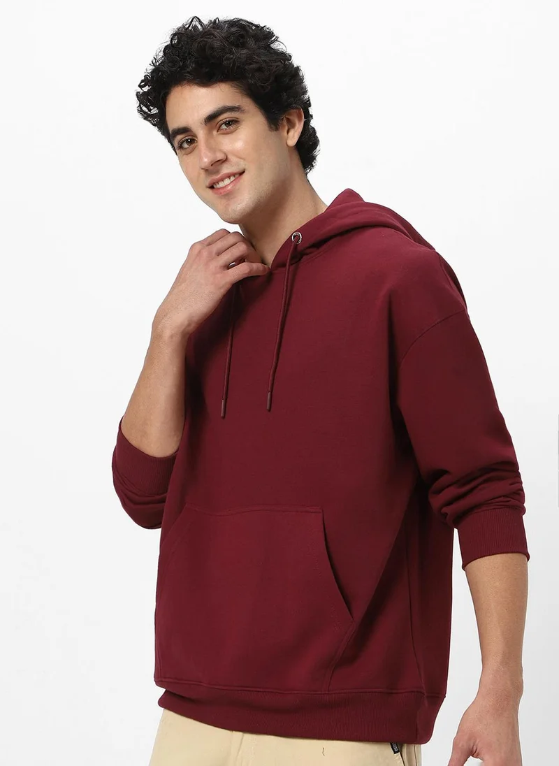 Urbano Fashion  Urbano Fashion Men's Maroon Cotton Solid Oversized Hooded Neck Sweatshirt for Men | Best Price UAE