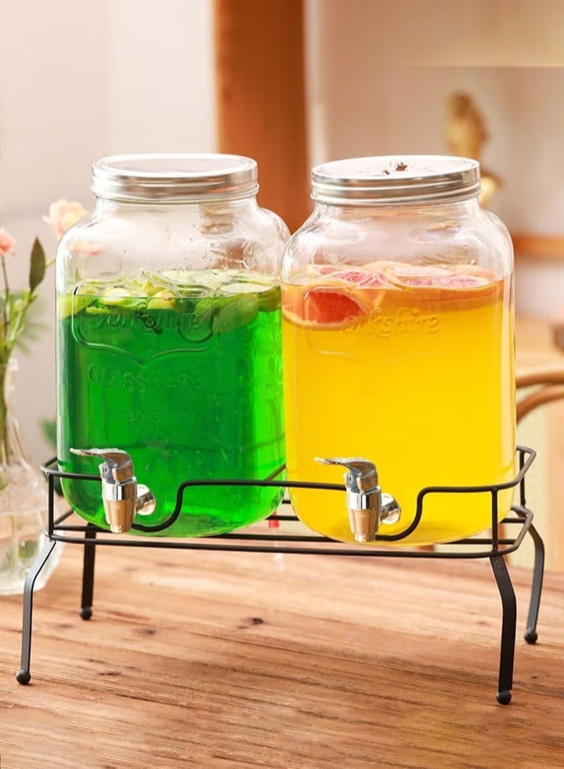 ميدي طقم موزع عصير زجاجي مكون من قطعتين، موزع مشروبات سعة 10 لتر مع حامل، مجموعات أدوات شرب متنوعة، طقم مشروبات للحفلات والمهرجانات وحفلات الزفاف، يُستخدم كعصير ليمون، موزع حليب، برطمان شاي - Image 2