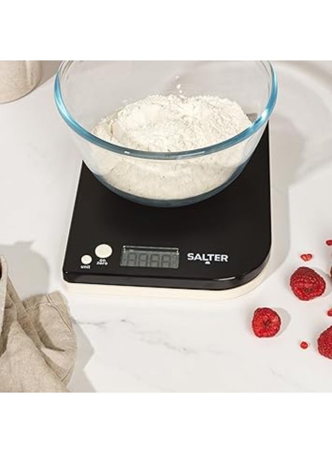 سالتر ميزان مطبخ ديجيتال – يزن حتى 5 كجم – شاشة LCD – أسود/أبيض – سهل الاستخدام والتخزين - Image 3