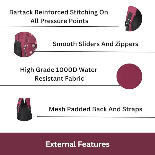 HYDER Blossom 25L Latest and Stylish School Bag for Girls - Perfect for School, College, Office, Travel and Tution Durable School bags for Kids And Women | Perfect Girls Bag (Mehroon) - Image 5