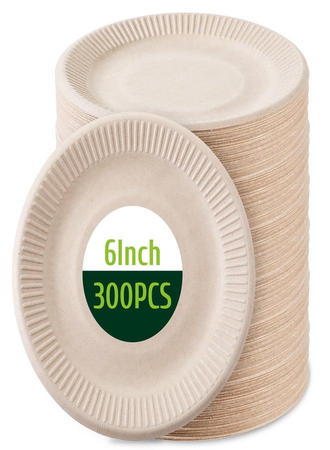 SHENLIU 300Pcs Disposable Paper Plates 6 Inch Small Compostable Plates, Eco-Friendly Bulk Dessert Plates for Parties Appetizers Cakes & Restaurant - Image 1