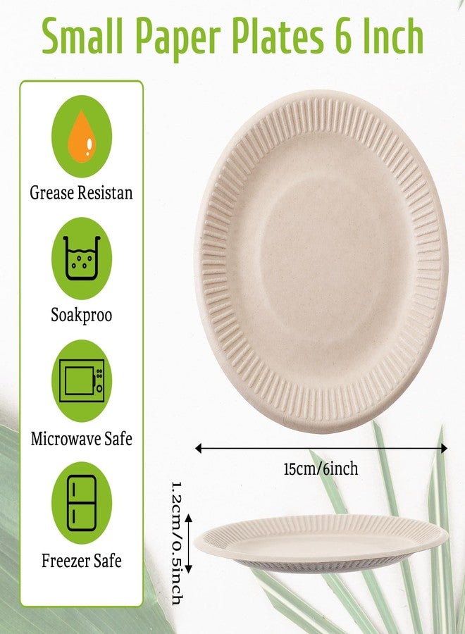SHENLIU 300Pcs Disposable Paper Plates 6 Inch Small Compostable Plates, Eco-Friendly Bulk Dessert Plates for Parties Appetizers Cakes & Restaurant - Image 2