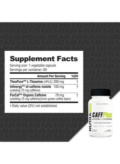 NutraBio Caffplus, Dual Source Caffeine With Theanine For Healthy Energy Boost - 60 Vegetable Capsules  - Image 2
