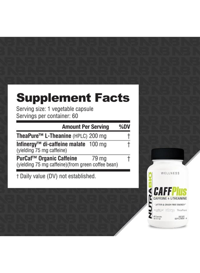 NutraBio - Caffplus, Dual Source Caffeine With Theanine For Healthy Energy Boost - 60 Vegetable Capsules - Image 1