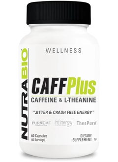 NutraBio Caffplus, Dual Source Caffeine With Theanine For Healthy Energy Boost - 60 Vegetable Capsules  - Image 1