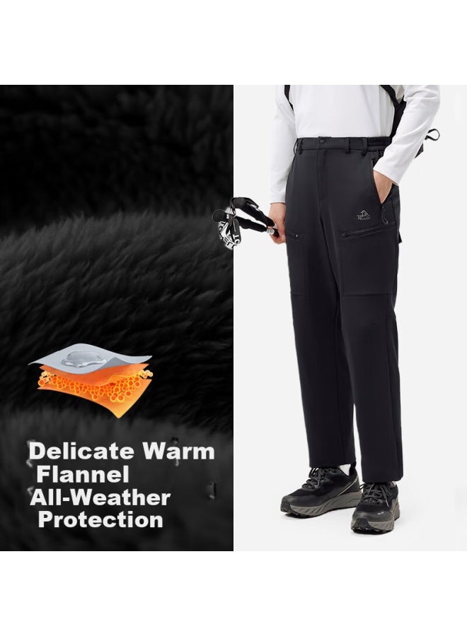PELLIOT Pelliot Outdoor Softshell Pants Men Women Winter Thickened Fleece Warmth Climbing Skiing Windproof Pants 114307165 Black M  - Image 2