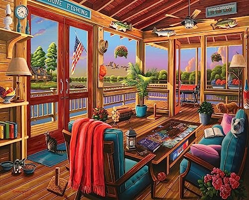 White Mountain 1000 Piece Jigsaw Puzzle Cozy Cabin Summer Puzzles with Large Pieces for Adults and Family 24x30 Welcome to The Lake - Image 1