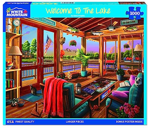 White Mountain 1000 Piece Jigsaw Puzzle Cozy Cabin Summer Puzzles with Large Pieces for Adults and Family 24x30 Welcome to The Lake - Image 5