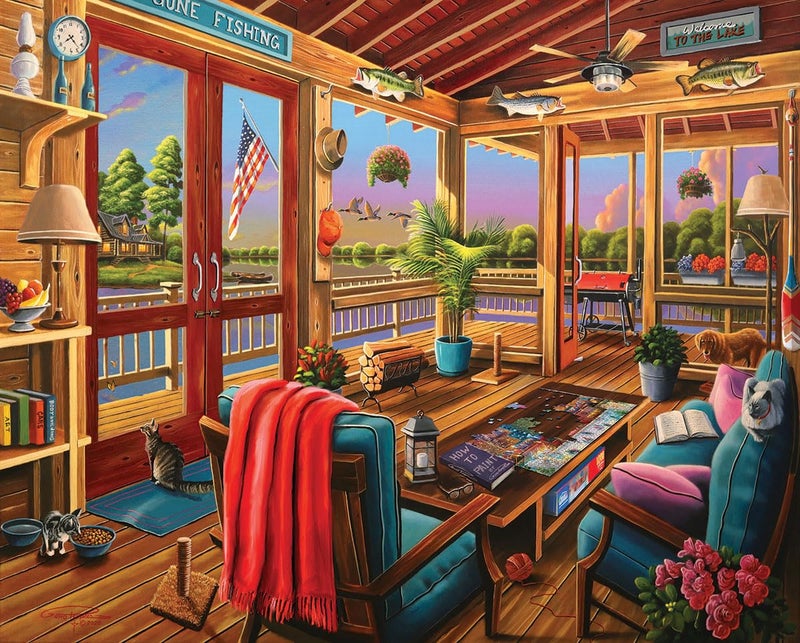 White Mountain 1000 Piece Jigsaw Puzzle Cozy Cabin Summer Puzzles with Large Pieces for Adults and Family 24x30 Welcome to The Lake - Image 3