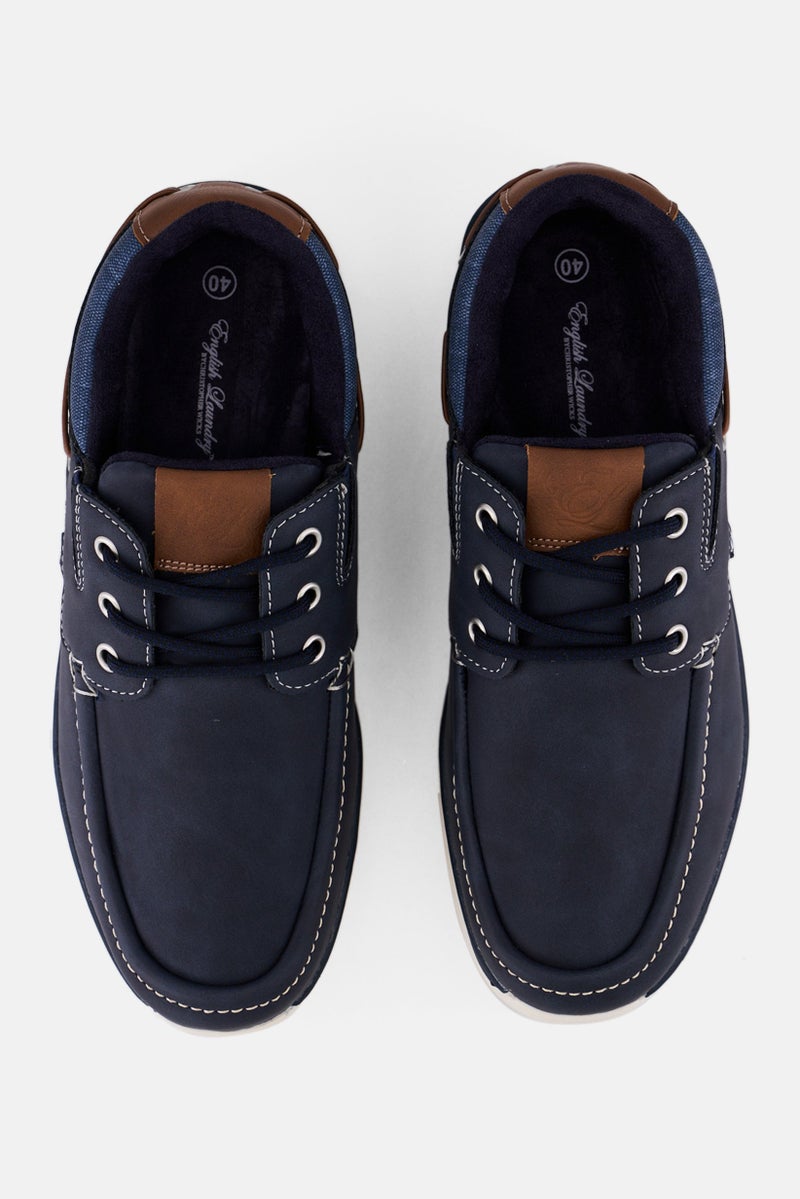 English Laundry Men Boatshoe Low Lace Up Shoes, Navy  - Image 3