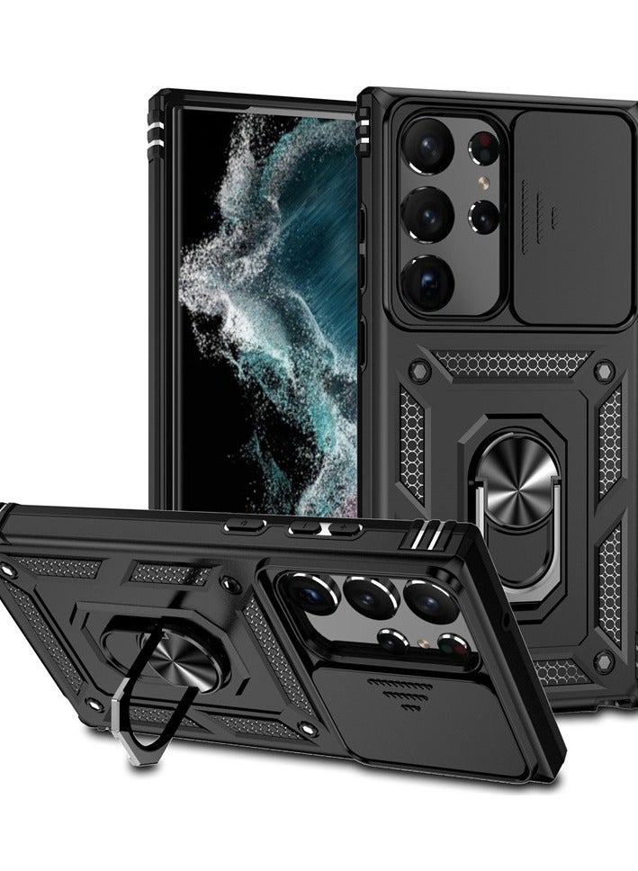 TEAM LUXURY Samsung Galaxy S24Plus Case, Slide Camera Cover, Built in Rotate Ring Kickstand, Heavy Duty Shockproof Protective Case  - Image 1
