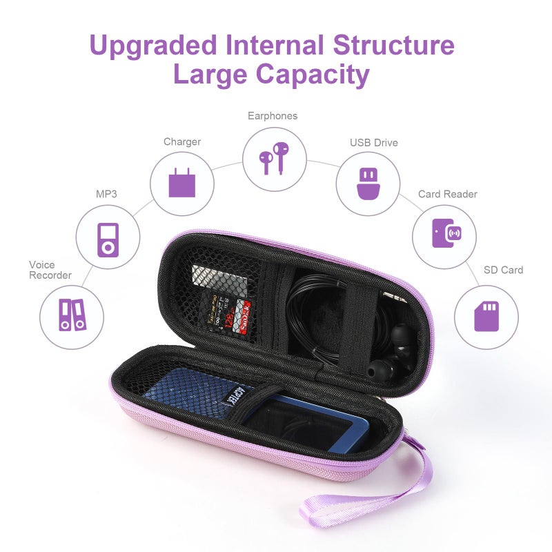 AGPtek حافظة AGPTEK، حافظة صلبة بسحاب EVA لتسجيل الصوت الرقمي، مشغلات MP3، حاملة تخزين لقلم الطباعة ثلاثي الأبعاد، كابل USB، سماعات الأذن، بطاقات الذاكرة، قرص U، بنفسجي - Image 2