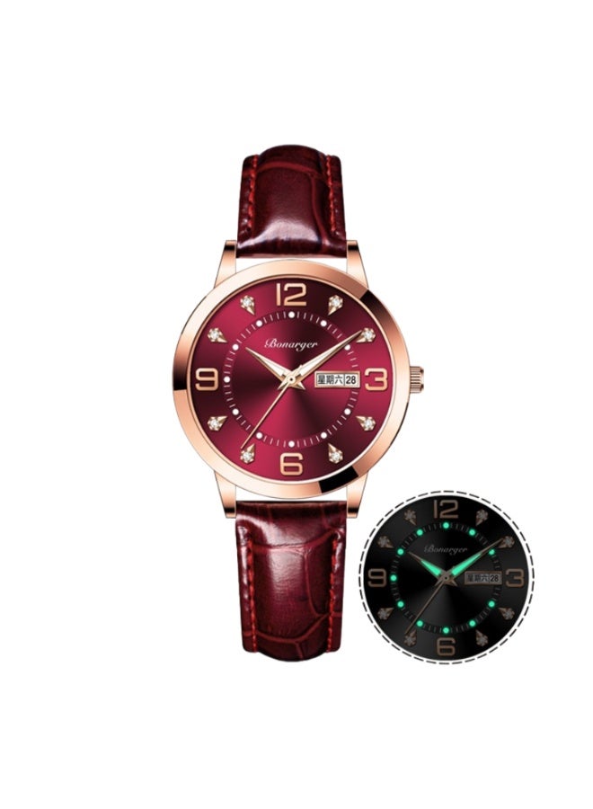 BONARGER Women's Premium Leather Waterproof Luminous Quartz Watch With A Luxurious Feel. - Image 1
