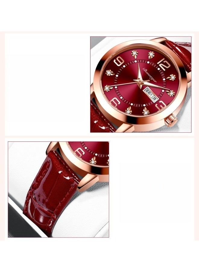 BONARGER Women's Premium Leather Waterproof Luminous Quartz Watch With A Luxurious Feel. - Image 5